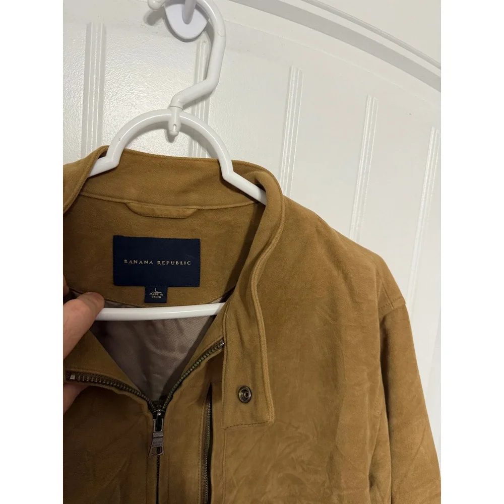 Banana Republic Jacket Mens Large Brown Harrington Faux Suede EUC